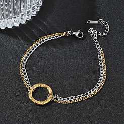Zweifarbige Armbänder aus Edelstahl 304 mit doppelter Lage und Panzerkette&nbsp;BJEW-P396-01B-A
