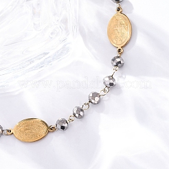 201 нержавеющая сталь и гальваническое стекло браслеты с подвесками в виде чудесной медали и креста Девы Марии BJEW-B078-163G