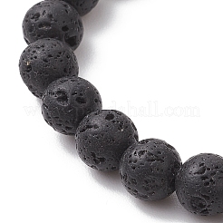 Браслеты из натуральной лавы и тигрового глаза с круглыми бусинами&nbsp;BJEW-TA00680