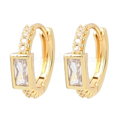 Прямоугольные серьги-кольца из латуни с микропаве из прозрачных кубических цирконий&nbsp;EJEW-D348-05G