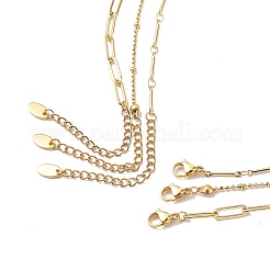 3 pièces 3 style laiton barre lien & trombone & satellite chaîne colliers ensemble pour hommes femmes&nbsp;NJEW-JN04031