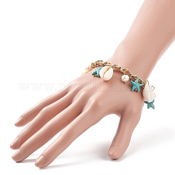 Conchiglia naturale e perla di conchiglia e bracciale con ciondolo a forma di stella marina sintetica&nbsp;BJEW-TA00201