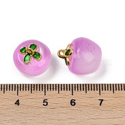 透明なガラスのリンゴのペンダント  エナメル  焼き付け塗料  蘭  15.5x14x14mm  穴：1.2mm&nbsp;DGLA-E004-16H