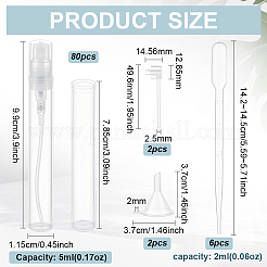 80 шт. пустой портативный пластиковый флакон для духов с распылителем с 2 шт. пластиковым насосом с 2 шт. мини-прозрачной пластиковой воронкой-бункером с 6 шт. одноразовыми пластиковыми капельницами AJEW-BC0007-50A