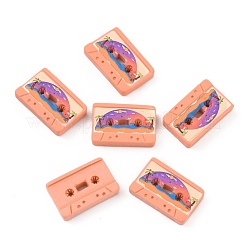 レトロオペーク樹脂カボション  音楽カセットテープ  砂茶色  ビーチのテーマ模様  15x24x5mm&nbsp;FIND-CJC0004-25C
