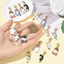 20 個 10 スタイル合金エナメルペンダント装飾  猫の形  合金製のロブスタークラスプと304ステンレススチール製  ゴールドカラー  ミックスカラー  40mm  2個/スタイル&nbsp;HJEW-YW00544