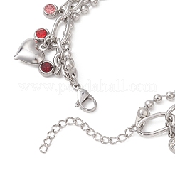 Браслеты с цепочками из шариков и сердца 304 из нержавеющей стали с двойными слоями&nbsp;BJEW-JB13177-01