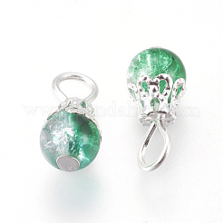 アイアンビーズキャップとアイアンヘッドピン付き  ラウンド  銀色のメッキ  グリーン  14x6.5mm  穴：3x4mm&nbsp;PALLOY-JF00369