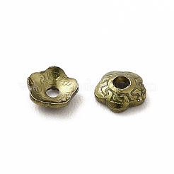 イオンプレーティング（IP）304ステンレススチールビーズキャップ  花  5花びら  アンティークブロンズ  4x4x1mm  穴：1mm&nbsp;STAS-N0005-01AB