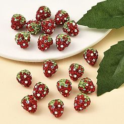 粘土ポリマーラインストーンビーズ  パヴェボールディスコビーズ  グレードA  苺  レッド  14x13mm  穴：1mm&nbsp;LS-RB-A051-E06