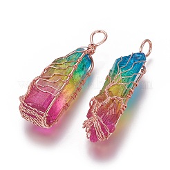 Гальванизированный натуральный кварцевый кристалл большие заостренные подвески с проволочной обмоткой&nbsp;G-L520-B03-RG