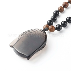 Colliers pendentifs tête de bouddha en cristal de glace naturel obsidienne&nbsp;NJEW-JN03644