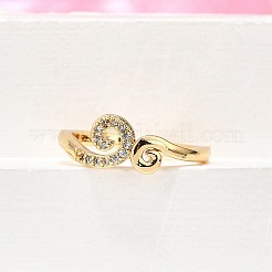 Латунные кольца-манжеты с микропаве и прозрачным цирконием для женщин RJEW-H247-25G