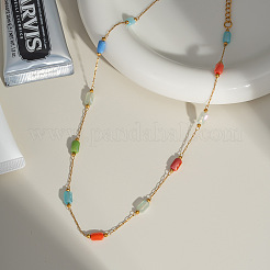 Ожерелья из прямоугольной цепочки из нержавеющей стали и стекла для женщин HD8734-2