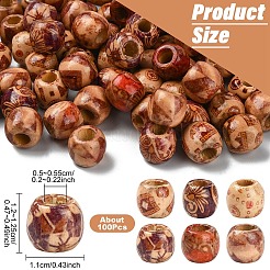 100шт деревянные окрашенные бусины с принтом&nbsp;WOOD-YW0001-56
