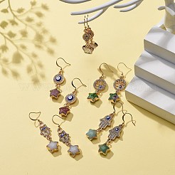 Звезда из натурального драгоценного камня с серьгами с подвесками от сглаза EJEW-JE05069