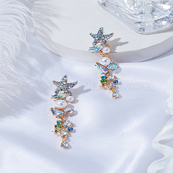 1 пара серег-гвоздиков с кисточками из цинкового сплава со стразами в виде морской звезды&nbsp;EJEW-LP0003-71