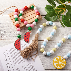 6 шт. подвеска в 6 стилях из дерева и бахромы с бусинами HJEW-CF0001-15