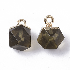 電気メッキガラスチャーム  トップの金メッキ鉄ループ付き  スターカットラウンドビーズ  オリーブ  12x10x10mm  穴：1.8mm&nbsp;G-S359-016