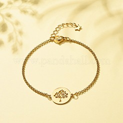 Браслет из нержавеющей стали 201 «Дерево жизни» с цепочками из нержавеющей стали 304 для женщин BJEW-JB08281-01