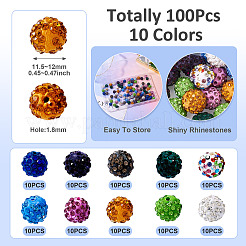 100 шт. 10-х цветные бусины из полимерной глины ручной работы со стразами&nbsp;RB-TA0001-19