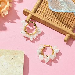 Плетеные серьги-кольца с кусочками натурального лунного камня EJEW-JE04940-24