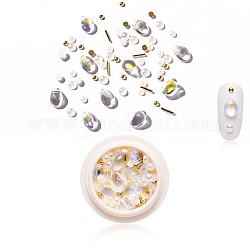 Manicure Decoration Accessories Kits, include Two-Tone Electroplate Transparent Glass & Brass Nail Care Decoration, ABS Plastic Imitation Pearl Cabochons, Mixed Shapes, Champagne Yellow, 60pcs/box