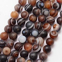 Chapelets de perles en agate rayée naturelle/agate à bandes, perles d'agate pour les yeux, ronde, teints et chauffée, mat, Grade a, café, 8mm, Trou: 1mm, Environ 47 pcs/chapelet, 15 pouce