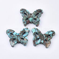 Synthetic Gold Line Regalite/Imperial Jasper/Sea Sediment Jasper Pendants, Dyed, Butterfly, Dark Turquoise, 39~40x51~52x8mm, Hole: 1.2mm
