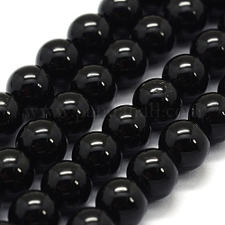 Chapelets de perles en tourmaline noire naturelle, Grade a, ronde, 8~8.5mm, Trou: 0.8mm, Environ 48 pcs/chapelet, 15.7 pouce (40 cm)