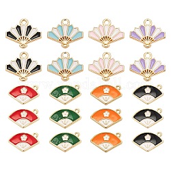 48Pcs 4 Colors 2 Style Chinese Style Alloy Enamel Pendants, Fan Theme, Light Gold, Chinese Style Fan & Fan with Flower, Mixed Color, 6pcs/style