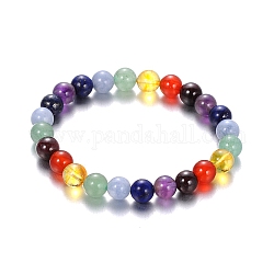 Natural Gemstone Stretch Chakra Bracelets, Colorful, 63mm