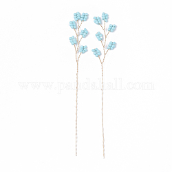 Perles de rocaille et décoration enveloppée de fil de laiton, conception d'arrangement de fleurs artificielles, pour la décoration d'affichage à la maison d'arts de bonsaï, or, lumière bleu ciel, 105~109x29~38x13~23mm
