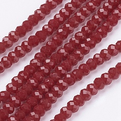 Imitation Jade Glass Beads Strands, Faceted, Rondelle, Dark Red, 3.5~4x2.5~3mm, Hole: 0.5mm, about 123~127pcs/strand, 12.60 inch~12.99 inch(32~33cm)