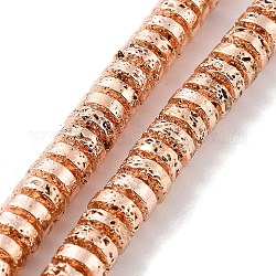 Fili di perle di roccia lavica naturale elettrodeposta, disco, perline Heishi, placcato oro rosa, 7x3mm, Foro: 1.2 mm, circa 124pcs/filo, 16.02'' (40.7 cm)