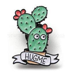 Cactus with Word Hug Me Enamel Pins, Electrophoresis Black Alloy Brooch, Turquoise, 28.5x22x1.5mm