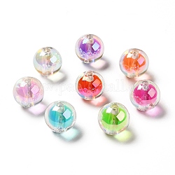 Two Tone UV Plating Rainbow Iridescent Acrylic Beads, Round, Mixed Color, 15~15.5x15.5~16mm, Hole: 3~3.1mm