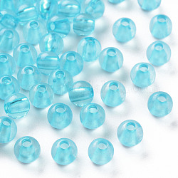 Perles en acrylique transparente, ronde, bleu profond du ciel, 6x5mm, Trou: 1.8mm, environ 4400 pcs/500 g