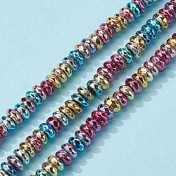 1 brin de couleur arc-en-ciel galvanoplastie brins de perles d'hématite synthétique non magnétiques, facette, rondelle, multi-couleur plaquée, 4x2mm, Trou: 1mm, Environ 184 pcs/chapelet, 15.47 pouce (39.3 cm)