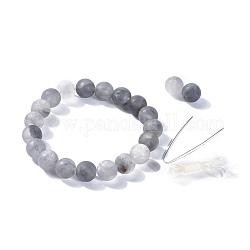 Bracelets de perles de quartz nuageux naturel, avec fil de fibre élastique et boîte d'emballage, 2-1/8 pouce (5.3~5.4 cm)