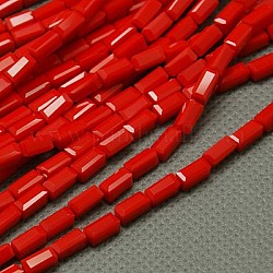 Opaque Glass Beads Strands, Faceted, Cuboid, Red, 7x3x3mm, Hole: 1mm, about 80pcs/strand, 15 inch