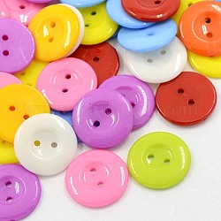 Botones de costura acrílicos para diseño de vestuario, botones de la camisa de plástico, 2 agujero, teñido, plano y redondo, color mezclado, 21x2.5mm, agujero: 1 mm