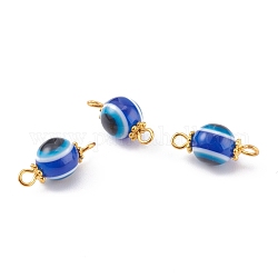 Connecteur de lien de perles de résine de mauvais œil, avec des perles d'espacement de marguerite d'alliage et une goupille d'oeil de fer, bleu, 17x8mm, Trou: 2mm