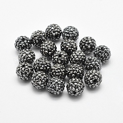 Handgemachte Fimo-Perlen Strass, Runde, Hematit, 10 mm, Bohrung: 1.5 mm