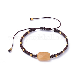 Bracelets de perles tressées en jade jaune naturel réglables, bracelets à nœud carré en fil de nylon, avec des perles en laiton, 6-3/4 pouce ~ 13 pouces (17~33 cm)