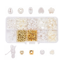 Hacer joyas de diy, pulsera con perlas de imitación de plástico abs, cuentas de plástico ccb y cordón de hilo de algodón encerado, color mezclado, 385 unidades / caja