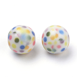 Opaco acrilico sfere stampati, tondo con modello di puntino, colorato, 11.5~12x11mm, Foro: 2.5 mm