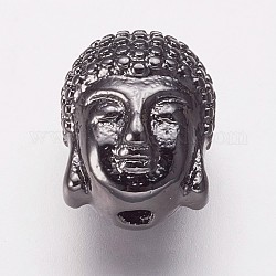Abalorios de latón, cabeza de Buda, gunmetal, 11x9x8.5mm, agujero: 1.5 mm