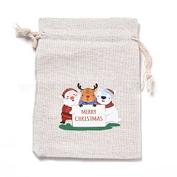 クリスマスコットンクロス収納ポーチ  長方形巾着袋  キャンディーギフトバッグ用  メリークリスマス  言葉  13.8x10x0.1cm
