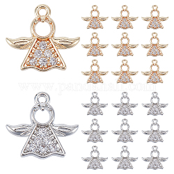 PH PandaHall 20pcs Cubic Zirconia Angel Wing Charms Golden Silver Angle Pendants with Loops Dangle Angel Pendants Christmas Angle Charms for Jewelry Making Necklace Earrings Keychains, 1mm Hole